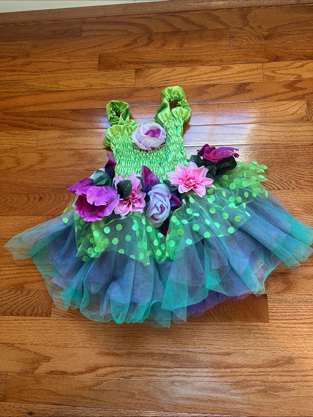 Green Floral Tutu Fairy Dress for Kids - Flower Accent Dance Costume size 3-4